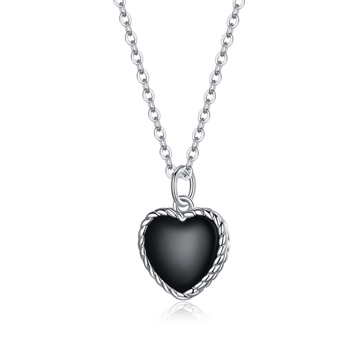 S925 Sterling Silver Black Heart Women Nacklace Jewelry, Black Heart