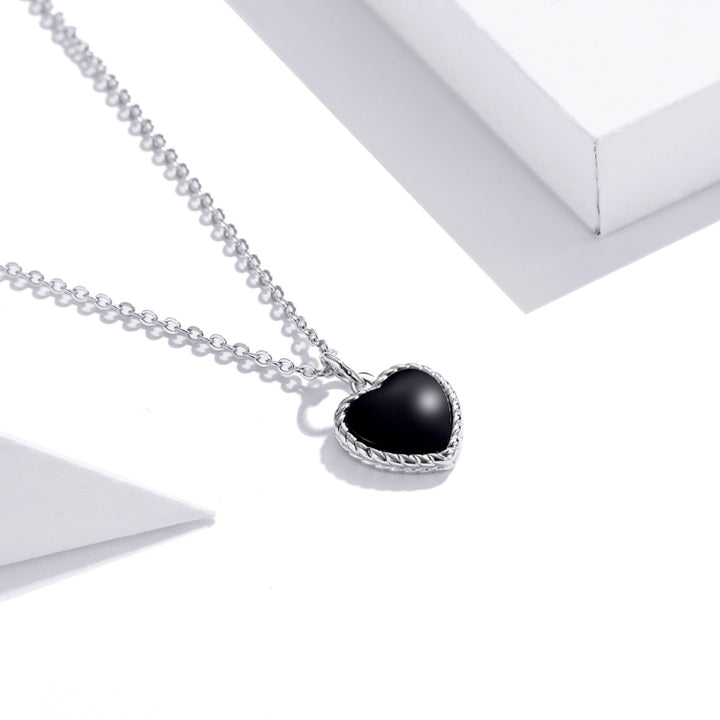 S925 Sterling Silver Black Heart Women Nacklace Jewelry, Black Heart