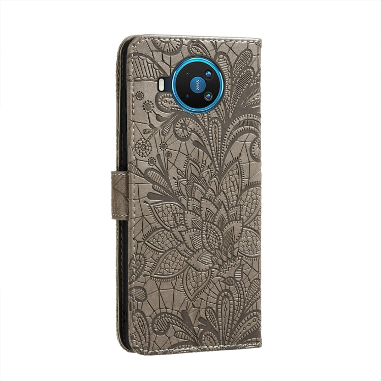 Lace Flower Embossing Pattern Horizontal Flip Leather Case with Holder & Card Slots & Wallet & Photo Frame, For Nokia 8.3 5G