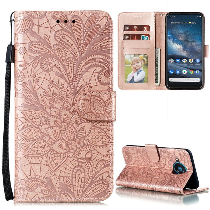 Lace Flower Embossing Pattern Horizontal Flip Leather Case with Holder & Card Slots & Wallet & Photo Frame, For Nokia 8.3 5G