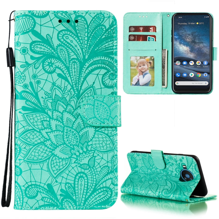 Lace Flower Embossing Pattern Horizontal Flip Leather Case with Holder & Card Slots & Wallet & Photo Frame, For Nokia 8.3 5G