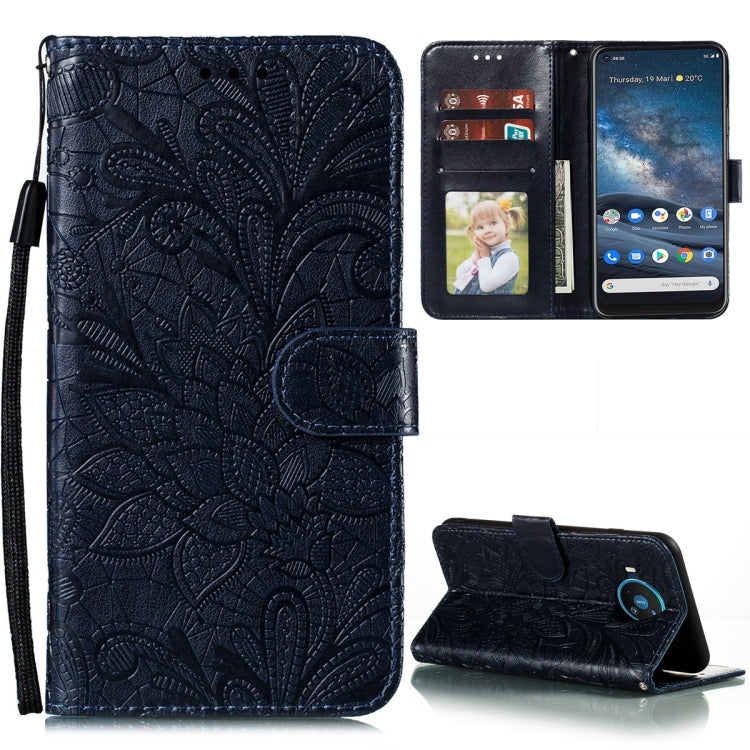 Lace Flower Embossing Pattern Horizontal Flip Leather Case with Holder & Card Slots & Wallet & Photo Frame, For Nokia 8.3 5G