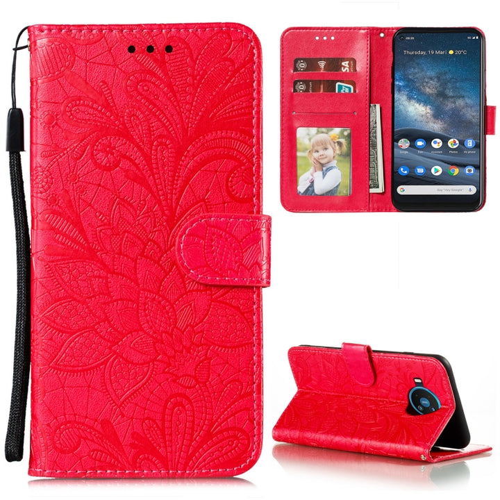 Lace Flower Embossing Pattern Horizontal Flip Leather Case with Holder & Card Slots & Wallet & Photo Frame, For Nokia 8.3 5G