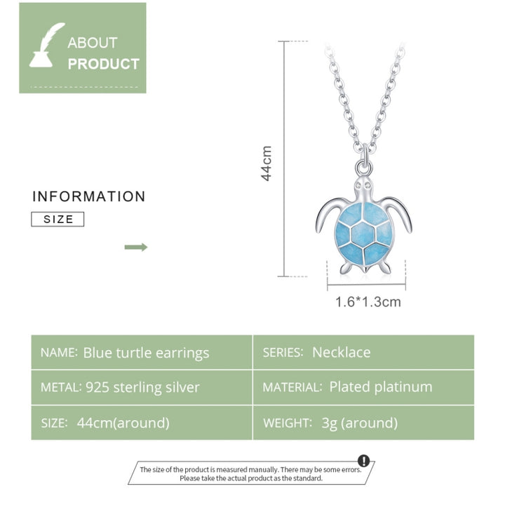 S925 Sterling Silver Blue Turtle Women Nacklace Jewelry, Turtle