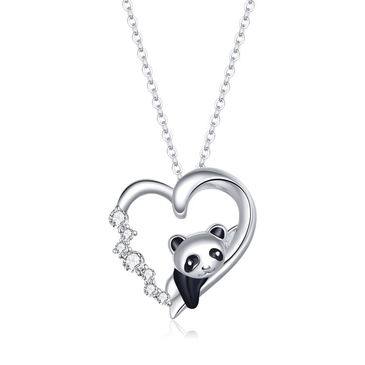 S925 Sterling Silver Heart-shaped Panda Women Nacklace Jewelry, Panda