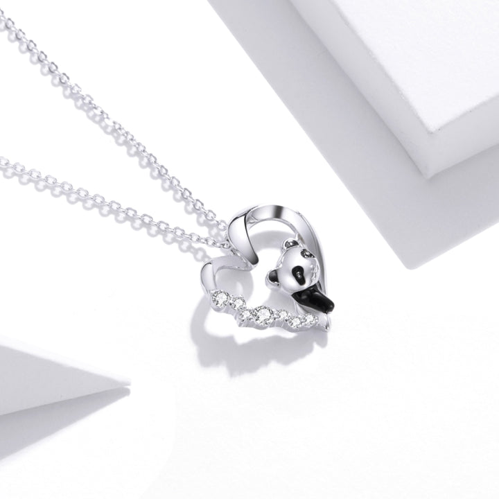 S925 Sterling Silver Heart-shaped Panda Women Nacklace Jewelry, Panda