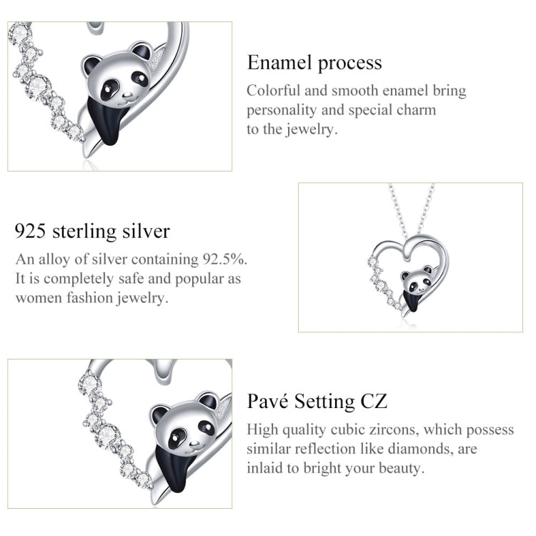 S925 Sterling Silver Heart-shaped Panda Women Nacklace Jewelry, Panda