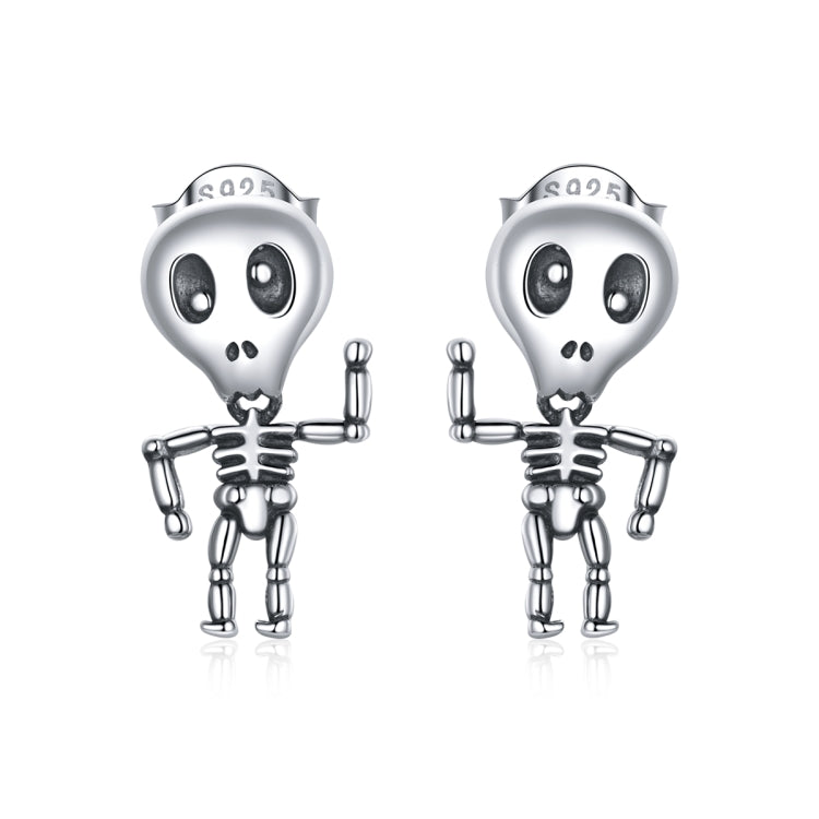 S925 Sterling Silver Cool Skeleton Man Ear Studs Women Earrings, Skeleton Man