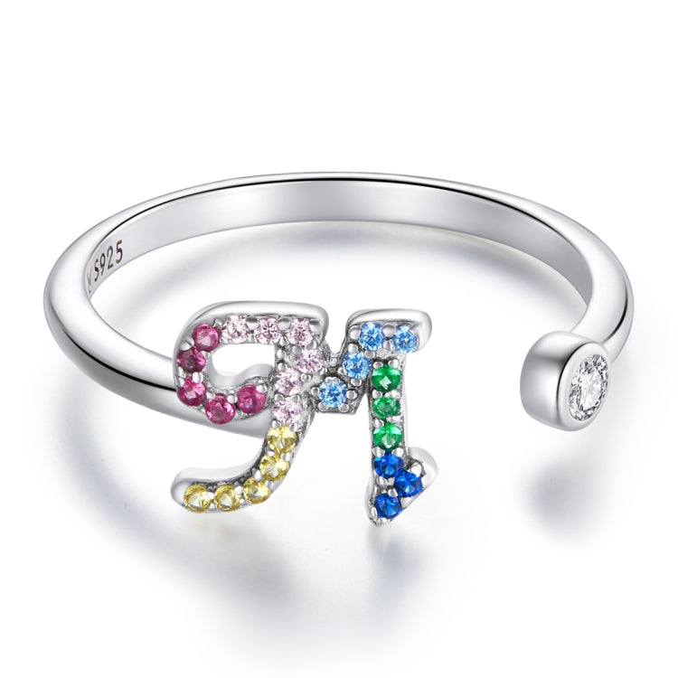 S925 Sterling Silver 26 English Letters Colorful Zircon Women Open Ring, A, B, C, D, E, F, G, H, I, J, K, L, M, N, O, P, Q, R, S, T, U, V, W, X, Y, Z