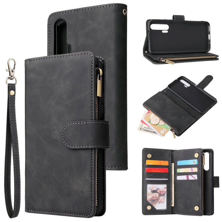 Multifunctional Retro Frosted Horizontal Flip Leather Case with Card Slot & Holder & Zipper Wallet & Photo Frame & Lanyard, For Huawei Honor 20 Pro