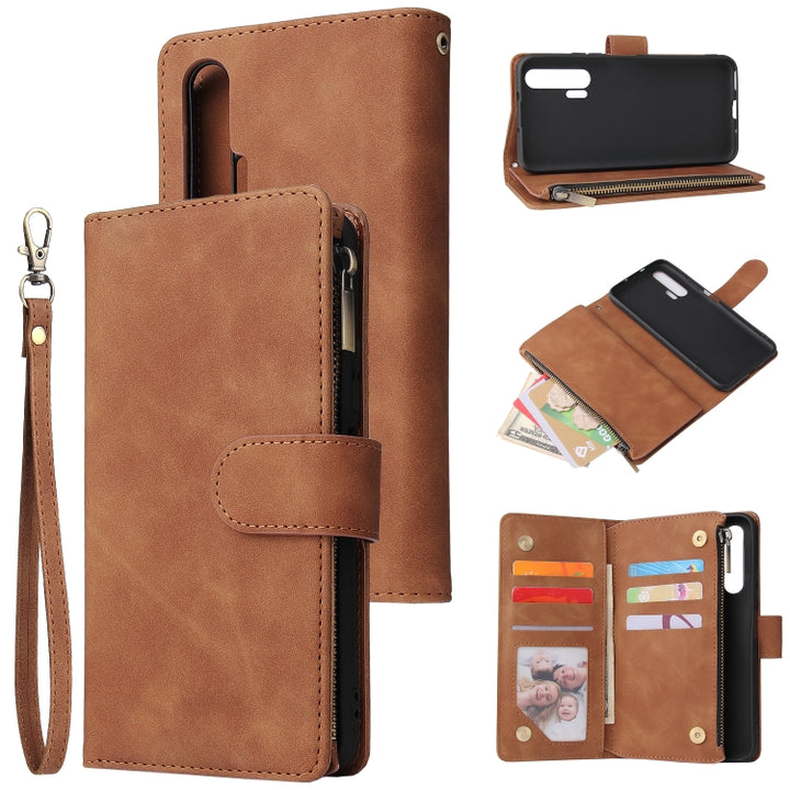 Multifunctional Retro Frosted Horizontal Flip Leather Case with Card Slot & Holder & Zipper Wallet & Photo Frame & Lanyard, For Huawei Honor 20 Pro