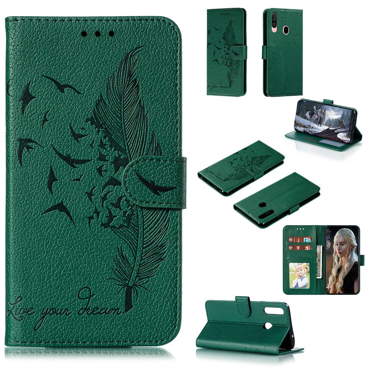 Feather Pattern Litchi Texture Horizontal Flip Leather Case with Holder & Wallet & Card Slots, For Galaxy A20s, For Galaxy M30s