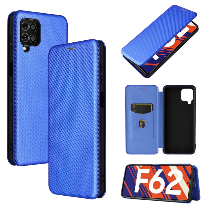 Carbon Fiber Texture Magnetic Horizontal Flip TPU + PC + PU Leather Case with Card Slot, For Asus ROG Phone 5, For Blackview BV6300 Pro, For Samsung Galaxy M62, For Samsung Galaxy F62, For Sony Xperia 1 III