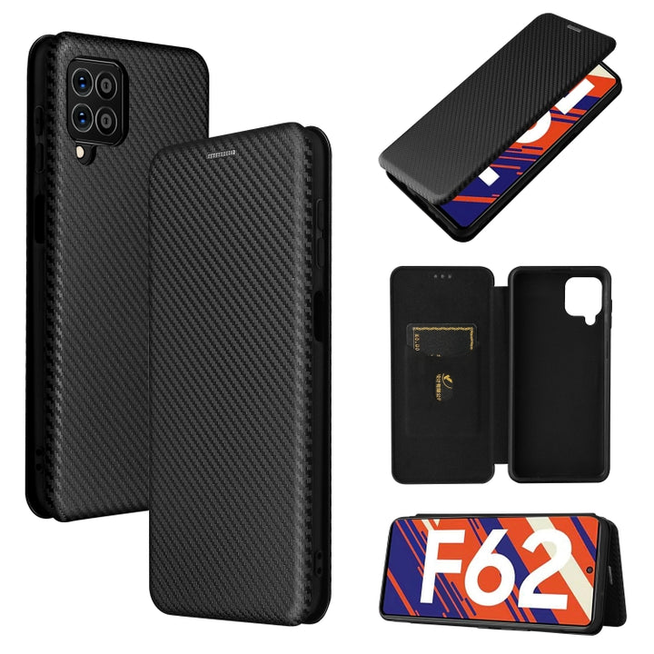 Carbon Fiber Texture Magnetic Horizontal Flip TPU + PC + PU Leather Case with Card Slot, For Asus ROG Phone 5, For Blackview BV6300 Pro, For Samsung Galaxy M62, For Samsung Galaxy F62, For Sony Xperia 1 III