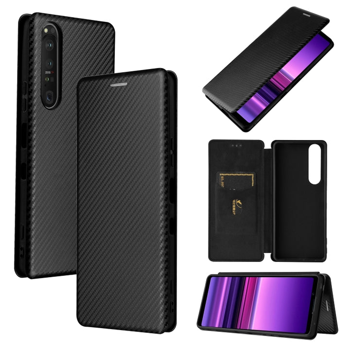 Carbon Fiber Texture Magnetic Horizontal Flip TPU + PC + PU Leather Case with Card Slot, For Asus ROG Phone 5, For Blackview BV6300 Pro, For Samsung Galaxy M62, For Samsung Galaxy F62, For Sony Xperia 1 III