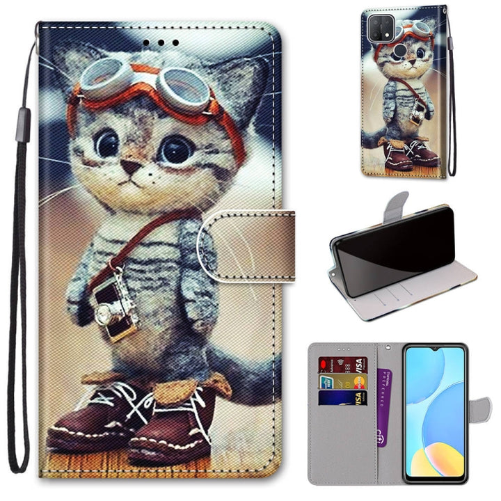 Coloured Drawing Cross Texture Horizontal Flip PU Leather Case with Holder & Card Slots & Wallet & Lanyard, For OPPO A15 / A15s