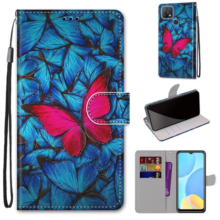 Coloured Drawing Cross Texture Horizontal Flip PU Leather Case with Holder & Card Slots & Wallet & Lanyard, For OPPO A15 / A15s