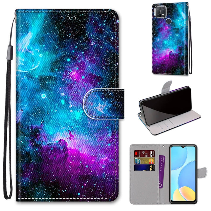 Coloured Drawing Cross Texture Horizontal Flip PU Leather Case with Holder & Card Slots & Wallet & Lanyard, For OPPO A15 / A15s