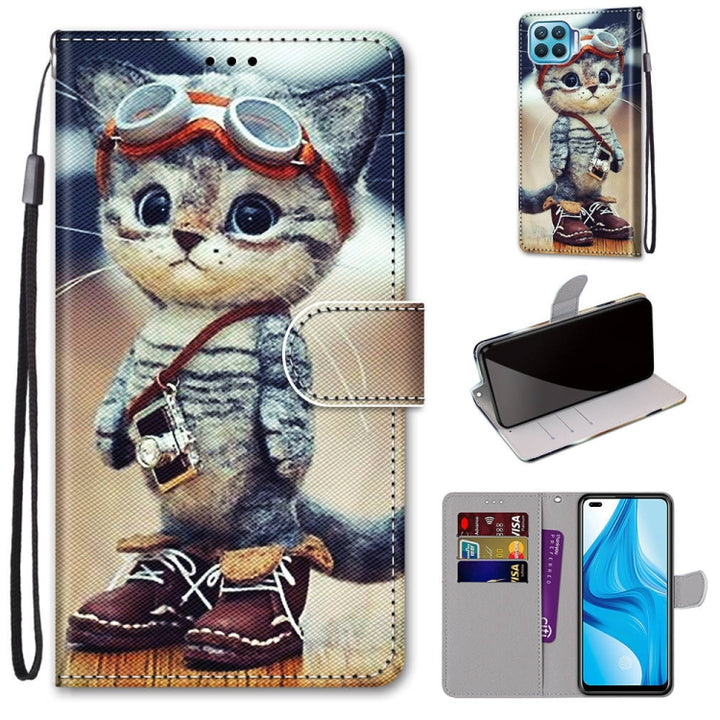 Coloured Drawing Cross Texture Horizontal Flip PU Leather Case with Holder & Card Slots & Wallet & Lanyard, For OPPO F17 Pro / A93 4G / Reno4 Lite / Reno4 F