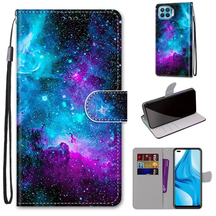 Coloured Drawing Cross Texture Horizontal Flip PU Leather Case with Holder & Card Slots & Wallet & Lanyard, For OPPO F17 Pro / A93 4G / Reno4 Lite / Reno4 F