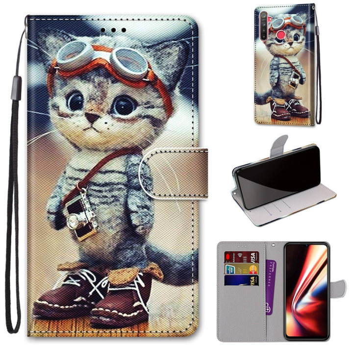 Coloured Drawing Cross Texture Horizontal Flip PU Leather Case with Holder & Card Slots & Wallet & Lanyard, For OPPO Realme 5 / 5s / 5i / C3 / C3i / 6i / Narzo10 / 10A / 20A