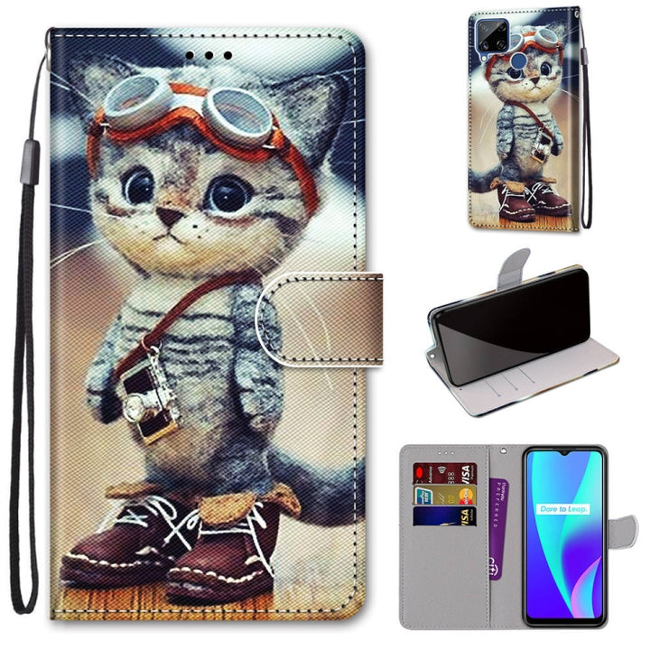 Coloured Drawing Cross Texture Horizontal Flip PU Leather Case with Holder & Card Slots & Wallet & Lanyard, For OPPO Realme C15 / C12 / C25 / 7i (Global) / Narzo 20 / 30A