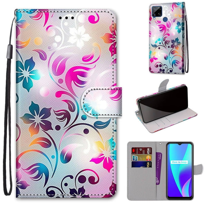 Coloured Drawing Cross Texture Horizontal Flip PU Leather Case with Holder & Card Slots & Wallet & Lanyard, For OPPO Realme C15 / C12 / C25 / 7i (Global) / Narzo 20 / 30A