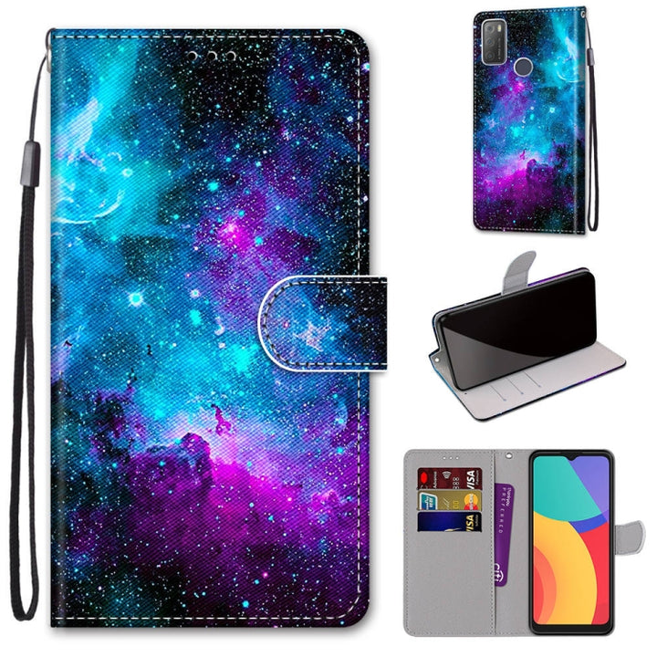 Coloured Drawing Cross Texture Horizontal Flip PU Leather Case with Holder & Card Slots & Wallet & Lanyard, For Alcatel 3L 2021