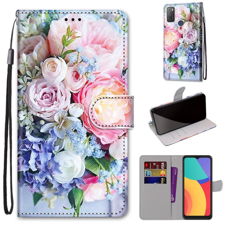 Coloured Drawing Cross Texture Horizontal Flip PU Leather Case with Holder & Card Slots & Wallet & Lanyard, For Alcatel 3L 2021