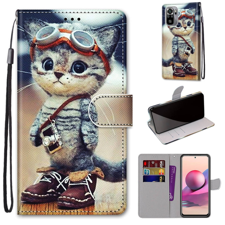 Coloured Drawing Cross Texture Horizontal Flip PU Leather Case with Holder & Card Slots & Wallet & Lanyard, For Xiaomi Redmi Note 10 4G / Note 10S