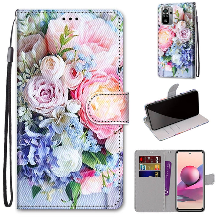 Coloured Drawing Cross Texture Horizontal Flip PU Leather Case with Holder & Card Slots & Wallet & Lanyard, For Xiaomi Redmi Note 10 4G / Note 10S