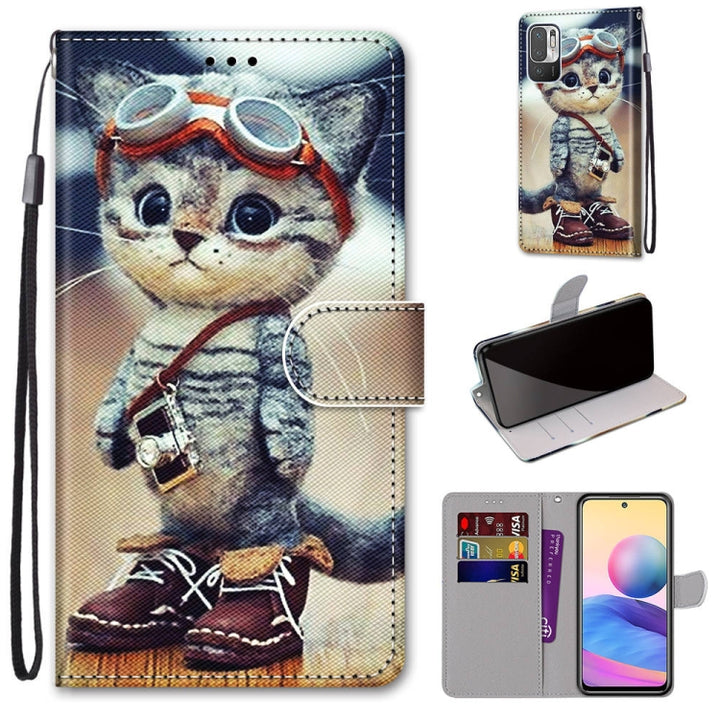 Coloured Drawing Cross Texture Horizontal Flip PU Leather Case with Holder & Card Slots & Wallet & Lanyard, For Xiaomi Redmi Note 10 5G