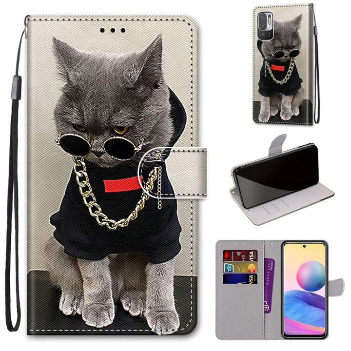 Coloured Drawing Cross Texture Horizontal Flip PU Leather Case with Holder & Card Slots & Wallet & Lanyard, For Xiaomi Redmi Note 10 5G