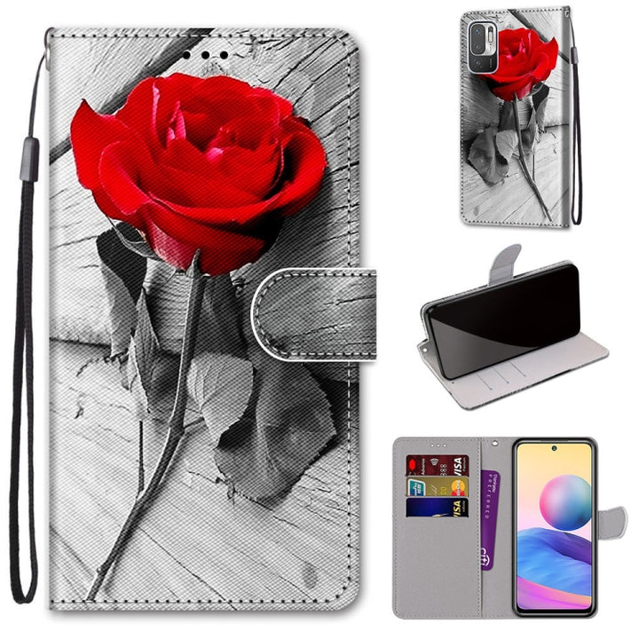 Coloured Drawing Cross Texture Horizontal Flip PU Leather Case with Holder & Card Slots & Wallet & Lanyard, For Xiaomi Redmi Note 10 5G