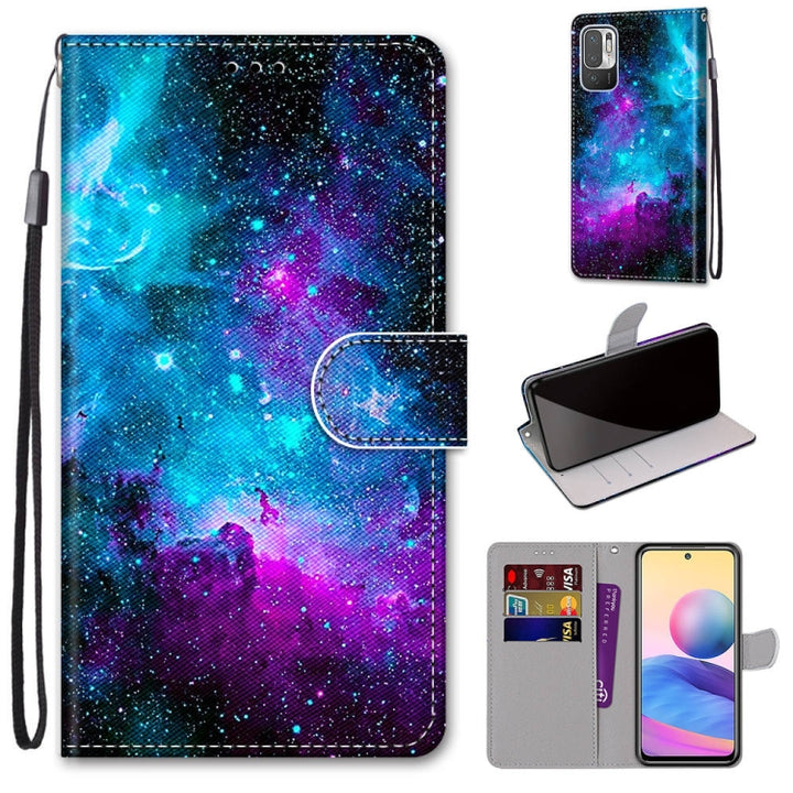 Coloured Drawing Cross Texture Horizontal Flip PU Leather Case with Holder & Card Slots & Wallet & Lanyard, For Xiaomi Redmi Note 10 5G