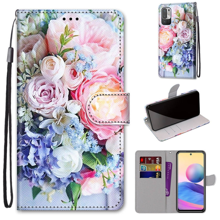 Coloured Drawing Cross Texture Horizontal Flip PU Leather Case with Holder & Card Slots & Wallet & Lanyard, For Xiaomi Redmi Note 10 5G