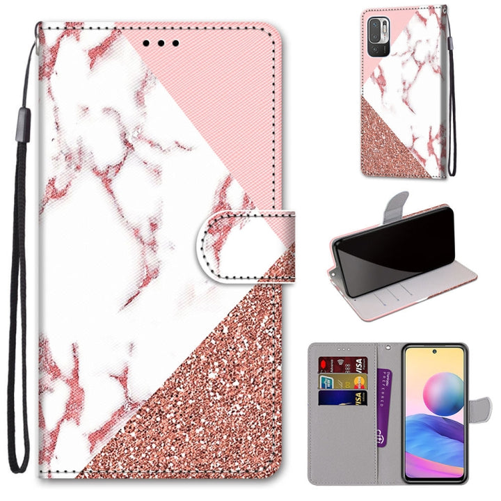 Coloured Drawing Cross Texture Horizontal Flip PU Leather Case with Holder & Card Slots & Wallet & Lanyard, For Xiaomi Redmi Note 10 5G