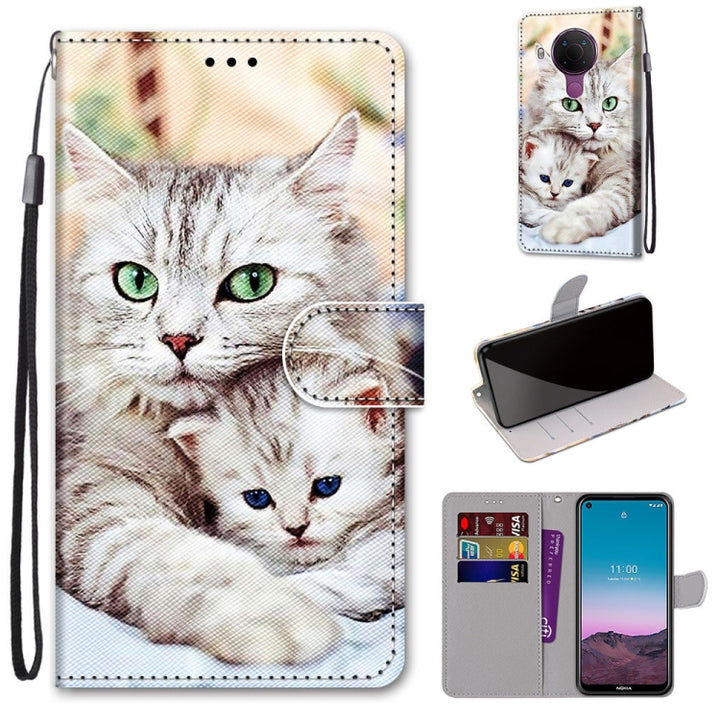 Coloured Drawing Cross Texture Horizontal Flip PU Leather Case with Holder & Card Slots & Wallet & Lanyard, For Nokia 5.4