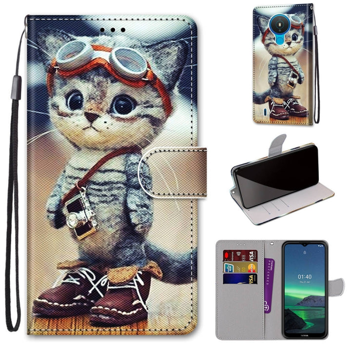 Coloured Drawing Cross Texture Horizontal Flip PU Leather Case with Holder & Card Slots & Wallet & Lanyard, For Nokia 1.4