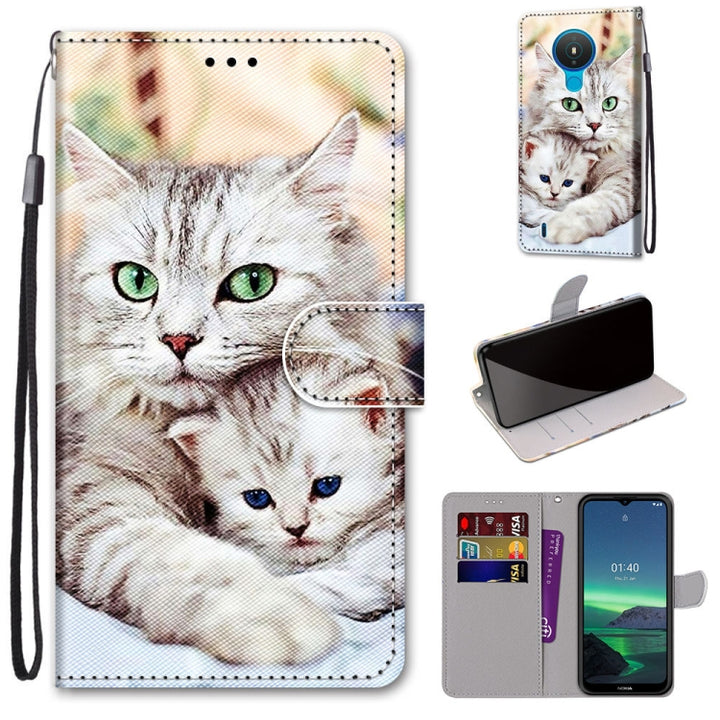 Coloured Drawing Cross Texture Horizontal Flip PU Leather Case with Holder & Card Slots & Wallet & Lanyard, For Nokia 1.4