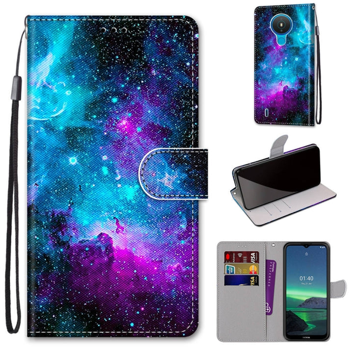 Coloured Drawing Cross Texture Horizontal Flip PU Leather Case with Holder & Card Slots & Wallet & Lanyard, For Nokia 1.4