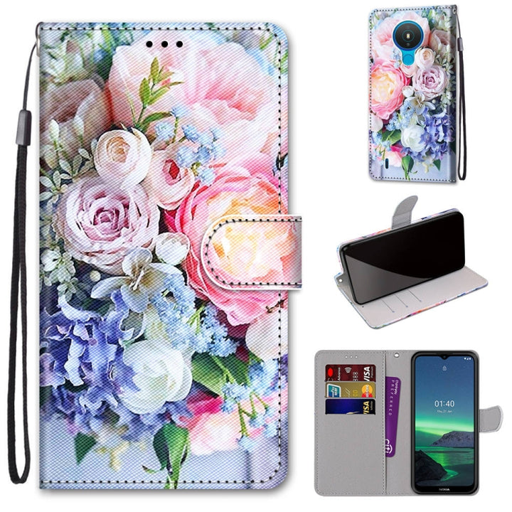 Coloured Drawing Cross Texture Horizontal Flip PU Leather Case with Holder & Card Slots & Wallet & Lanyard, For Nokia 1.4