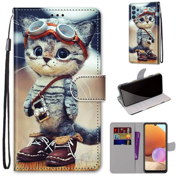 Coloured Drawing Cross Texture Horizontal Flip PU Leather Case with Holder & Card Slots & Wallet & Lanyard, For Samsung Galaxy A32 4G / A32 Lite