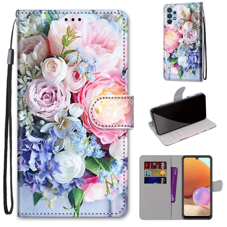 Coloured Drawing Cross Texture Horizontal Flip PU Leather Case with Holder & Card Slots & Wallet & Lanyard, For Samsung Galaxy A32 4G / A32 Lite