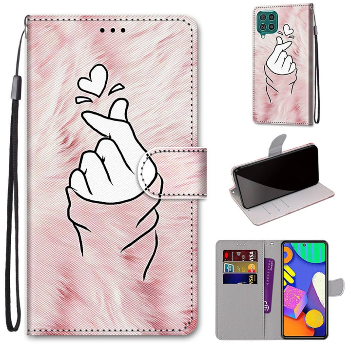 Coloured Drawing Cross Texture Horizontal Flip PU Leather Case with Holder & Card Slots & Wallet & Lanyard, For Samsung Galaxy F62 / M62