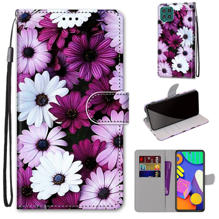 Coloured Drawing Cross Texture Horizontal Flip PU Leather Case with Holder & Card Slots & Wallet & Lanyard, For Samsung Galaxy F62 / M62