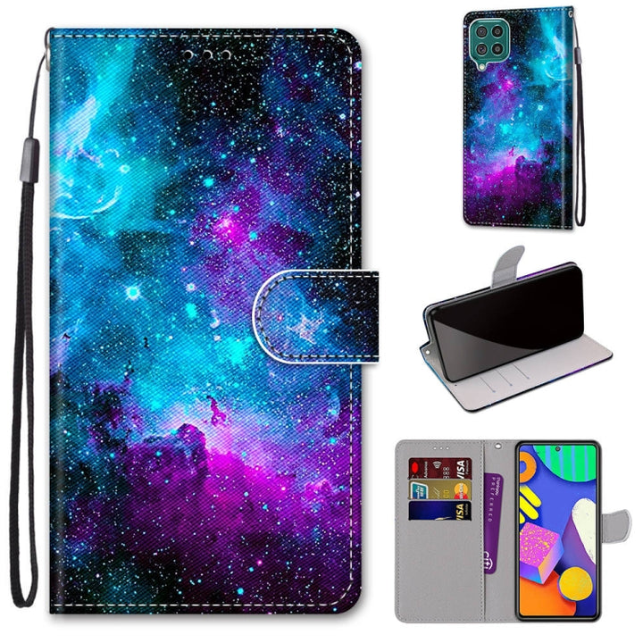 Coloured Drawing Cross Texture Horizontal Flip PU Leather Case with Holder & Card Slots & Wallet & Lanyard, For Samsung Galaxy F62 / M62