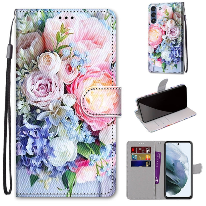 Coloured Drawing Cross Texture Horizontal Flip PU Leather Case with Holder & Card Slots & Wallet & Lanyard, For Samsung Galaxy S21 FE