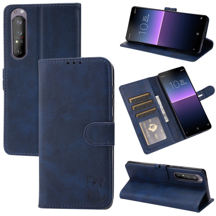 Embossed Happy Cat Pattern Horizontal Flip Leather Case with Holder & Card Slots & Wallet, For Sony Xperia 1 III, For Sony Xperia 5 III, For Sony Xperia 10 III