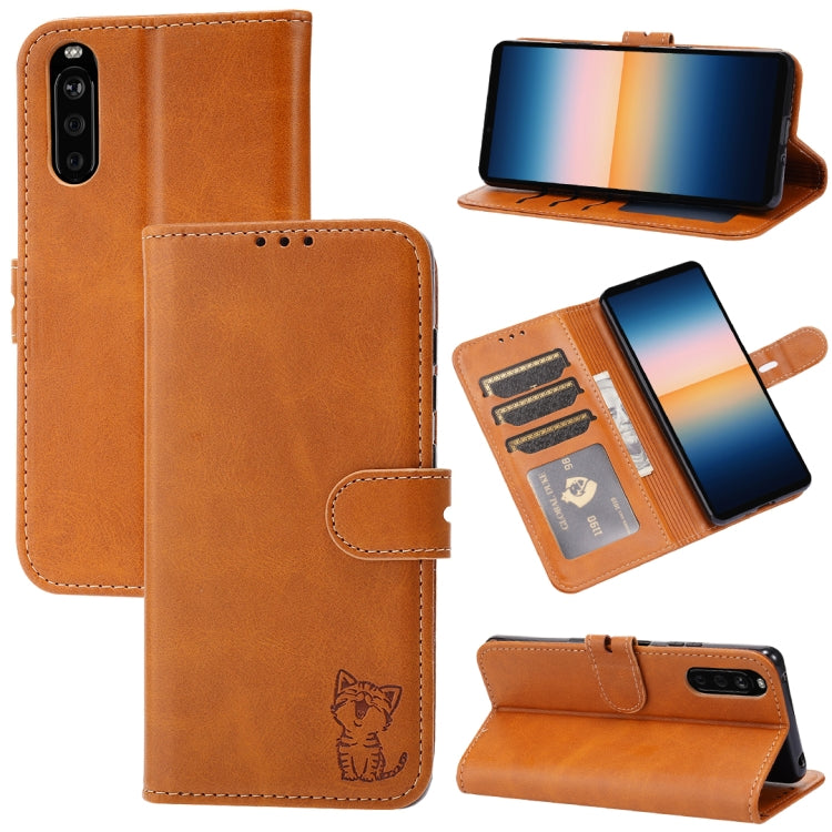 Embossed Happy Cat Pattern Horizontal Flip Leather Case with Holder & Card Slots & Wallet, For Sony Xperia 1 III, For Sony Xperia 5 III, For Sony Xperia 10 III